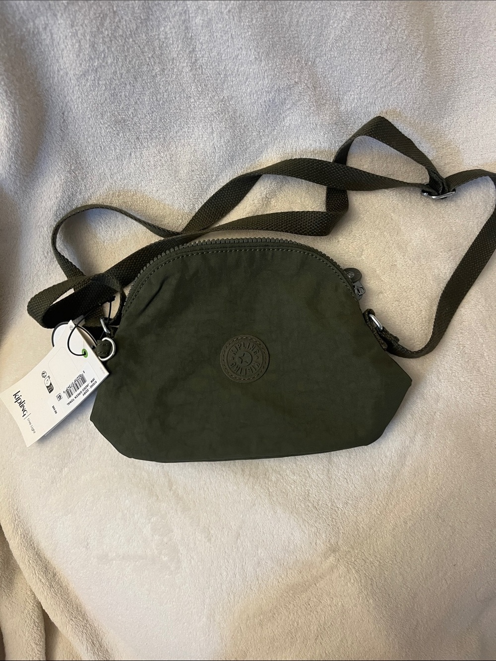 Kipling Olive Green Crossbody Bag - Casual Nylon Shoulder Bag